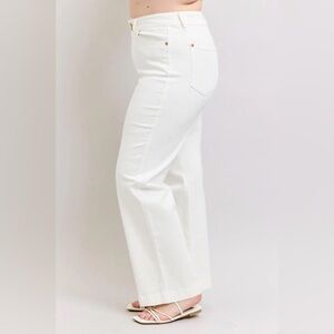 NWT Judy Blue High Waist Double Button‎ White Wide Leg Denim Jeans 14W